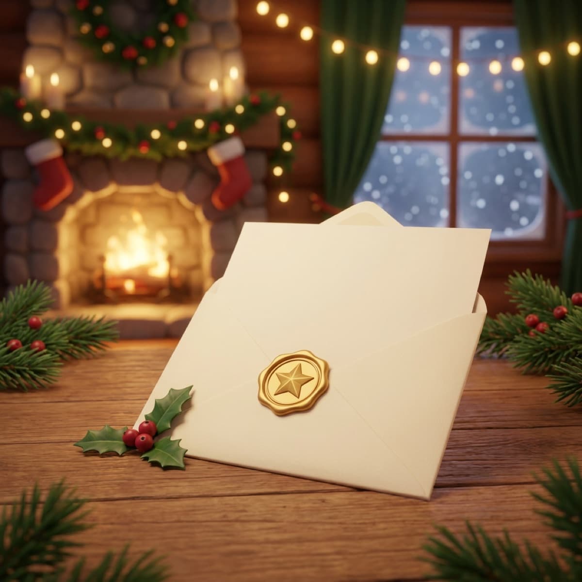 An opened cream envelope sealed with a gold star